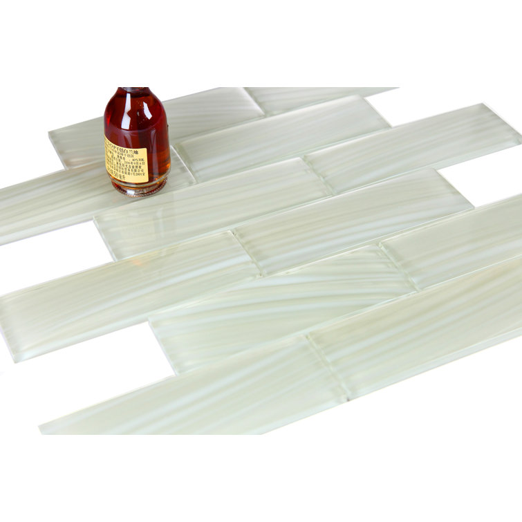 Ivory Beige Glossy Glass Brick Mosaic Tile