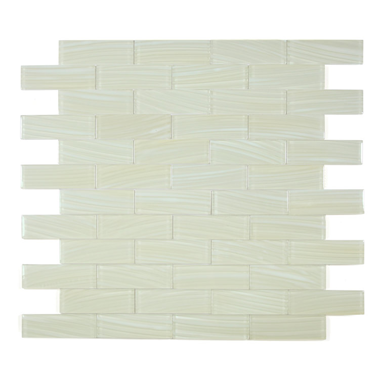 Ivory Beige Glossy Glass Brick Mosaic Tile