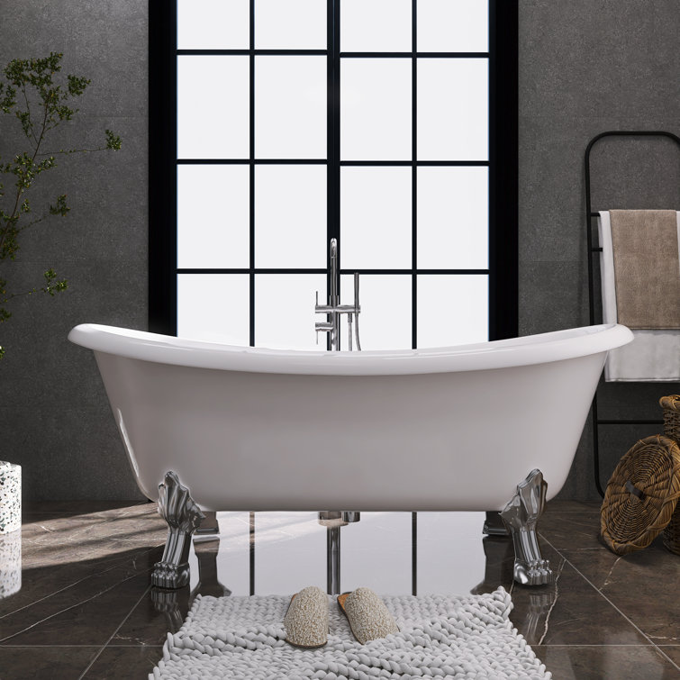 66.3'' White Acrylic Clawfoot Freestanding Soaking Bathtub