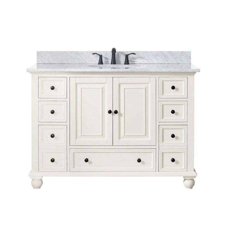 French White 48" Solid Wood Single Bathroom Vanity Base