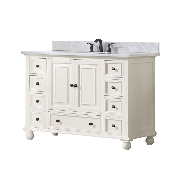 French White 48" Solid Wood Single Bathroom Vanity Base