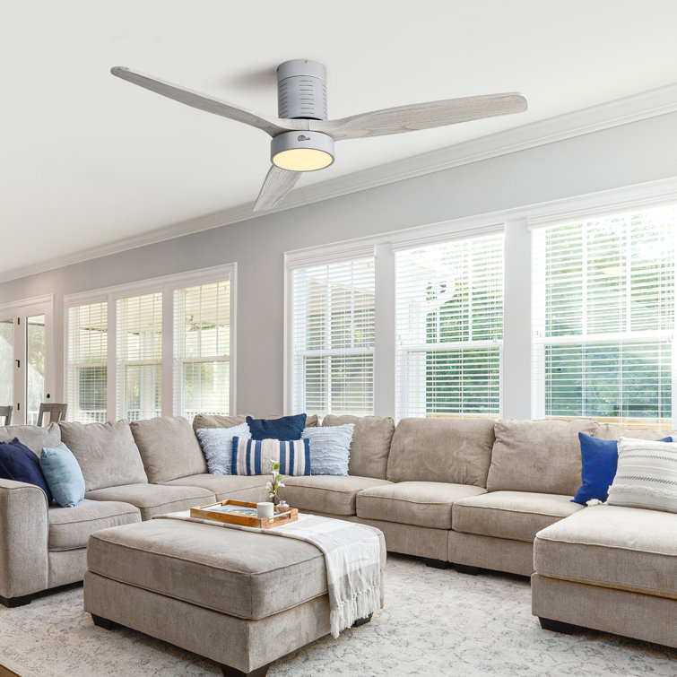 Silver Gray 52'' Solid Wood 3-Blade LED Ceiling Fan with Remote
