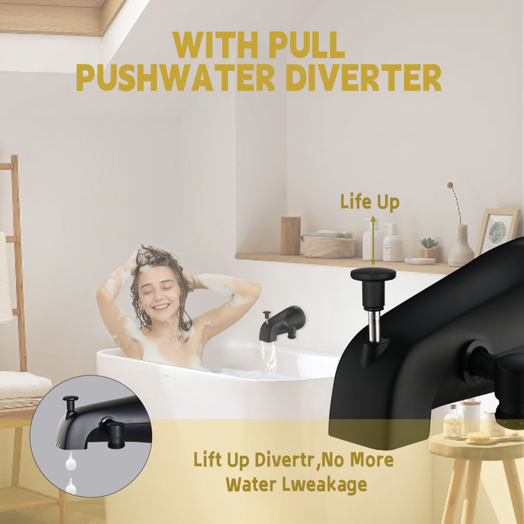 Matte Black Metal Tub Spout with Diverter