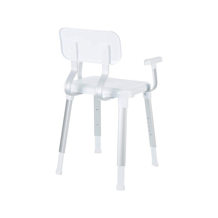 Adjustable White Plastic Shower Chair with Arms and Backrest