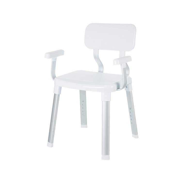 Adjustable White Plastic Shower Chair with Arms and Backrest