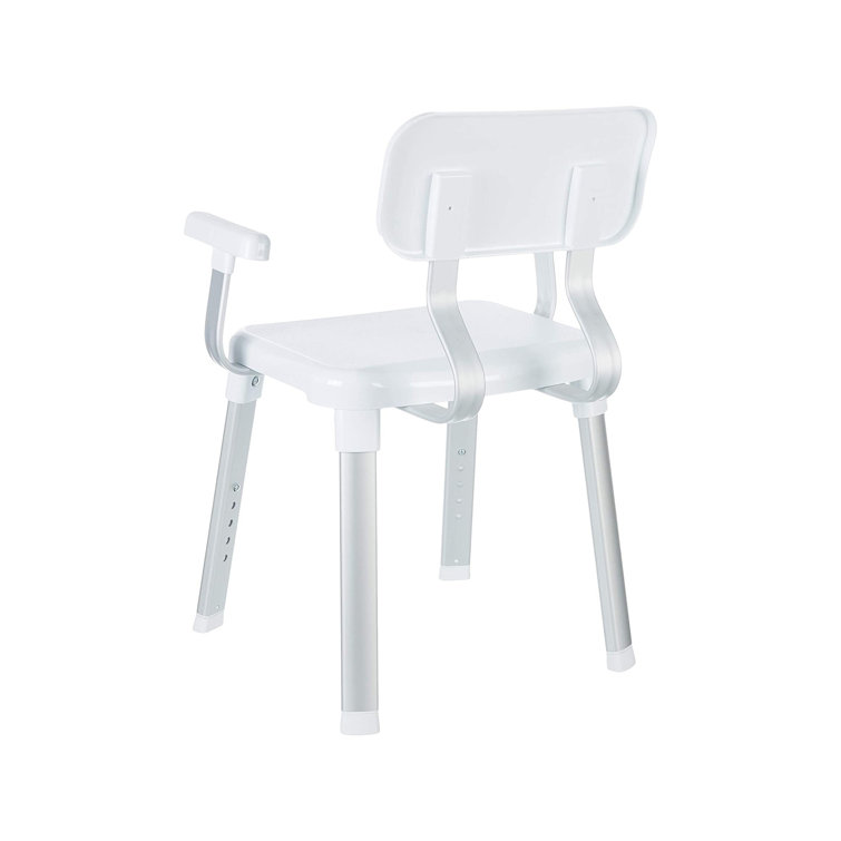 Adjustable White Plastic Shower Chair with Arms and Backrest