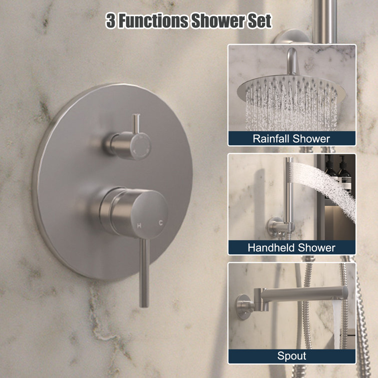 Brushed Nickel Dual Function Rain Shower System with Handheld