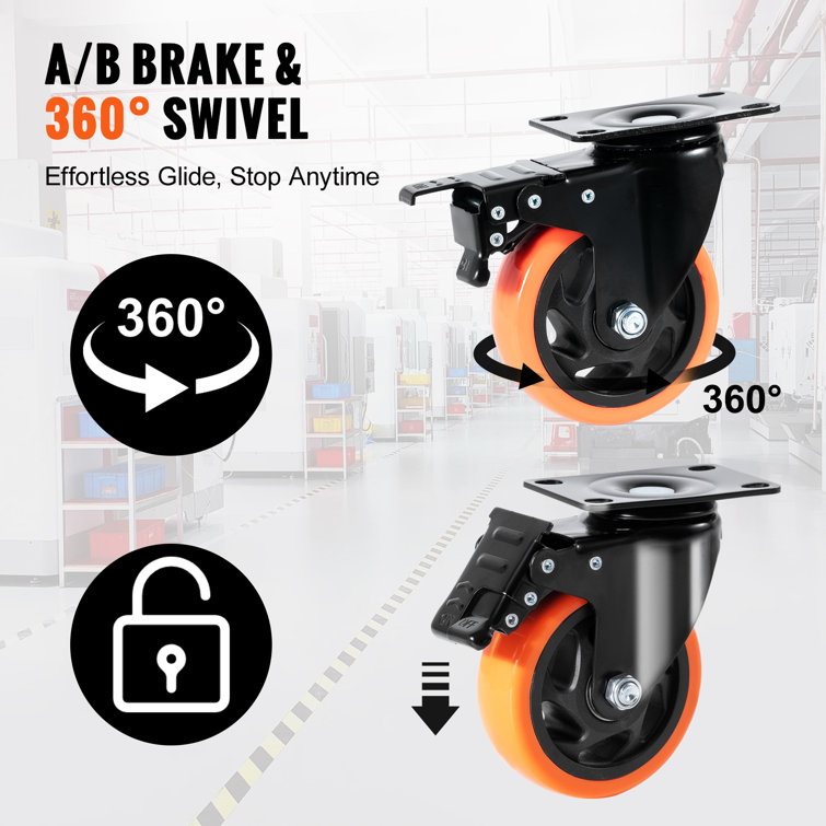Heavy Duty 4-Inch Swivel Plate Casters with PVC Wheels