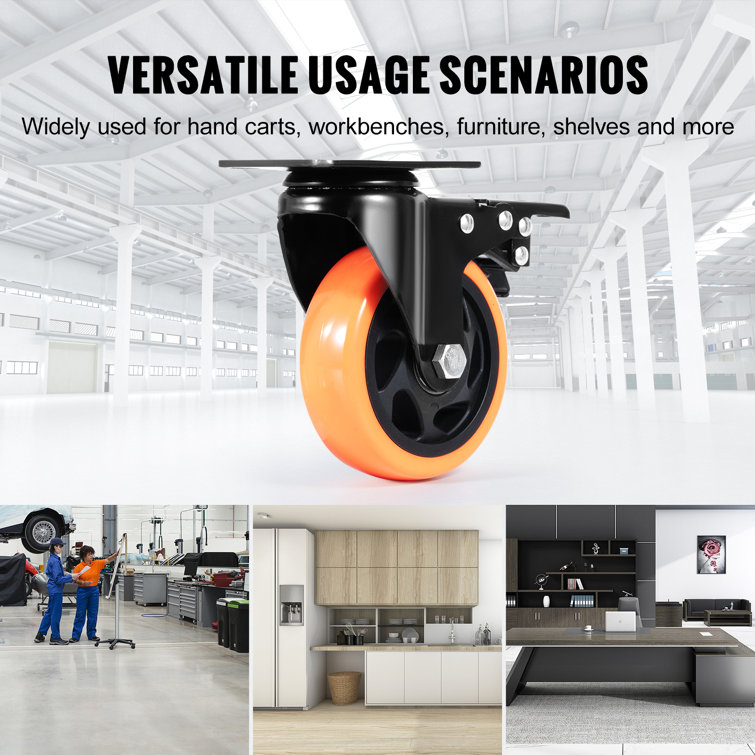 Heavy Duty 4-Inch Swivel Plate Casters with PVC Wheels