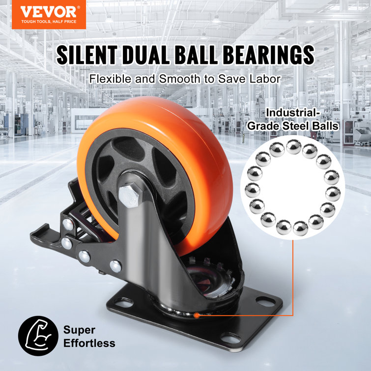 Heavy Duty 4-Inch Swivel Plate Casters with PVC Wheels