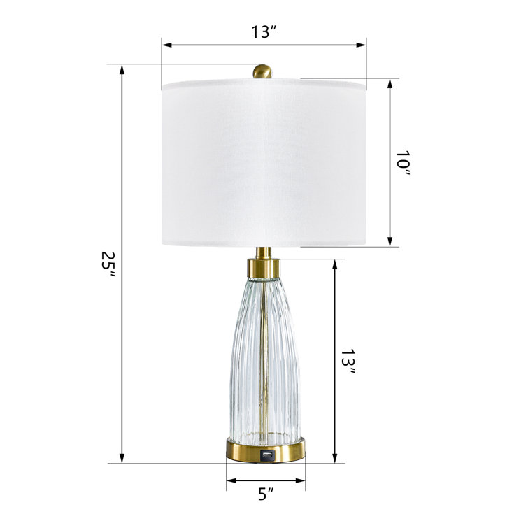 Gold and Glass 25'' Table Lamp Set with USB Ports