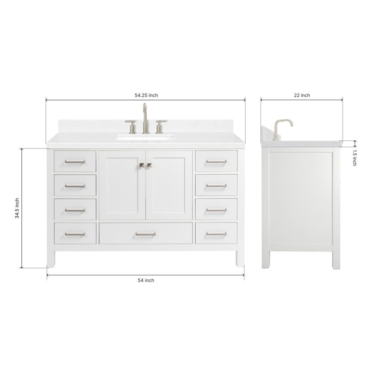 Cambridge 54" White Wood Freestanding Bathroom Vanity with Carrara Marble Top