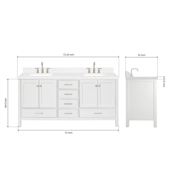 Cambridge 72'' White Freestanding Double Vanity with Brushed Nickel Hardware