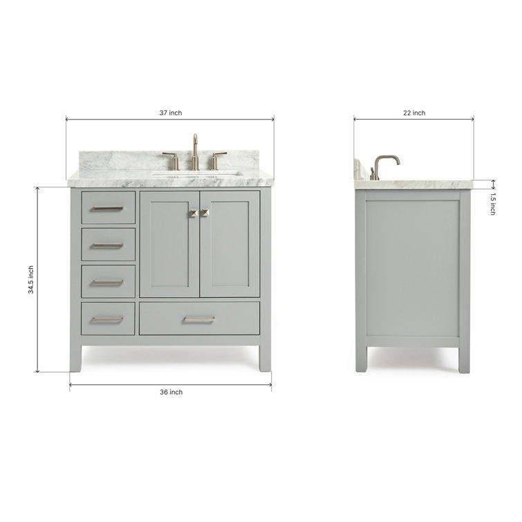 Cambridge 37" Grey Marble Top Single Basin Vanity
