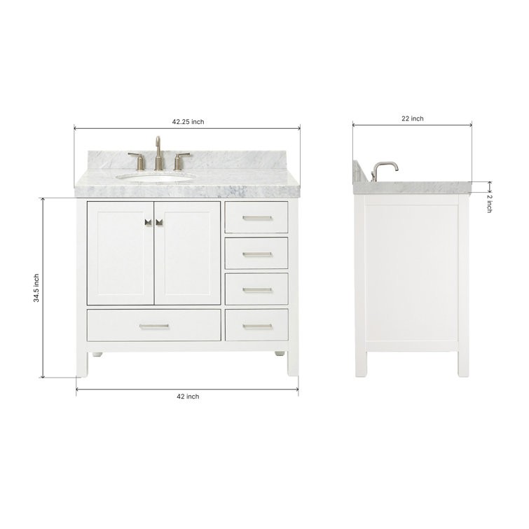 Cambridge 42'' White Wood Single Bathroom Vanity with Carrara Marble Top