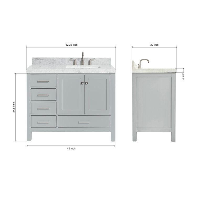 Cambridge 42'' Light Gray Wood Single Sink Vanity with Carrara Marble Top