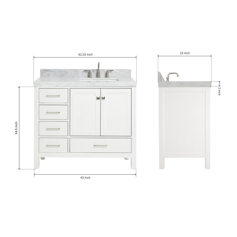 Cambridge 42'' White Wood Bathroom Vanity with Carrara Marble Top