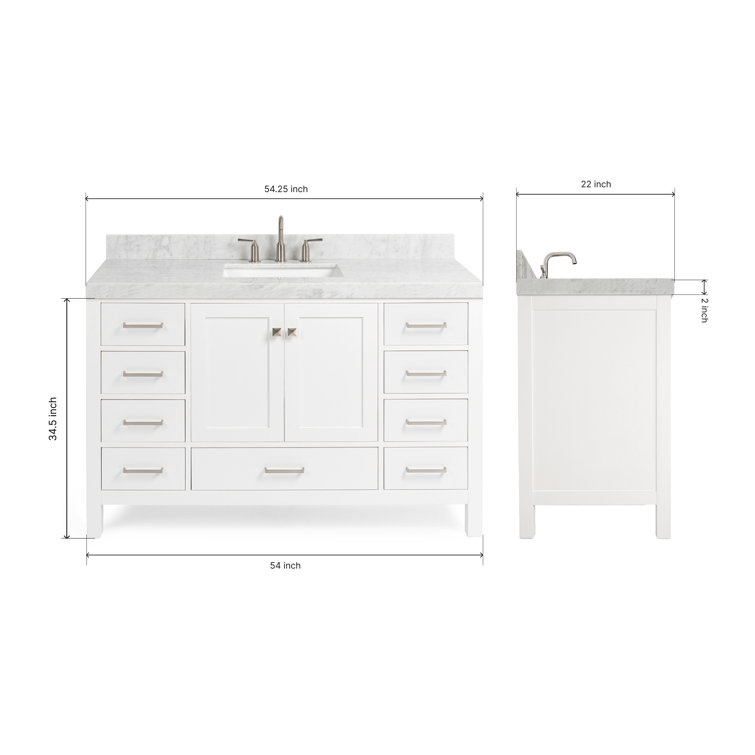 Cambridge 54'' White Wood Single Sink Vanity with Carrara Marble Top
