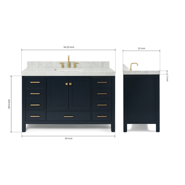 Midnight Blue 54" Freestanding Vanity with Carrara Marble Top