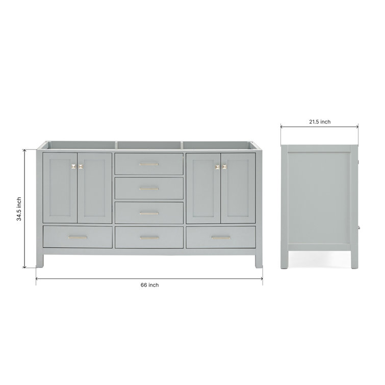 Cambridge 66" Gray Double Freestanding Bathroom Vanity Cabinet