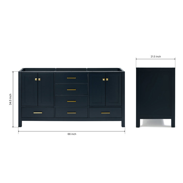 Cambridge Midnight Blue Double Freestanding Vanity Cabinet with Satin Brass Hardware