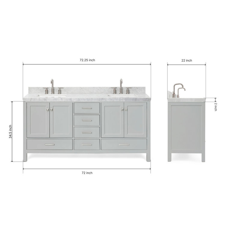 Cambridge 72'' Gray Wood Double Freestanding Bathroom Vanity with Carrara Marble Top