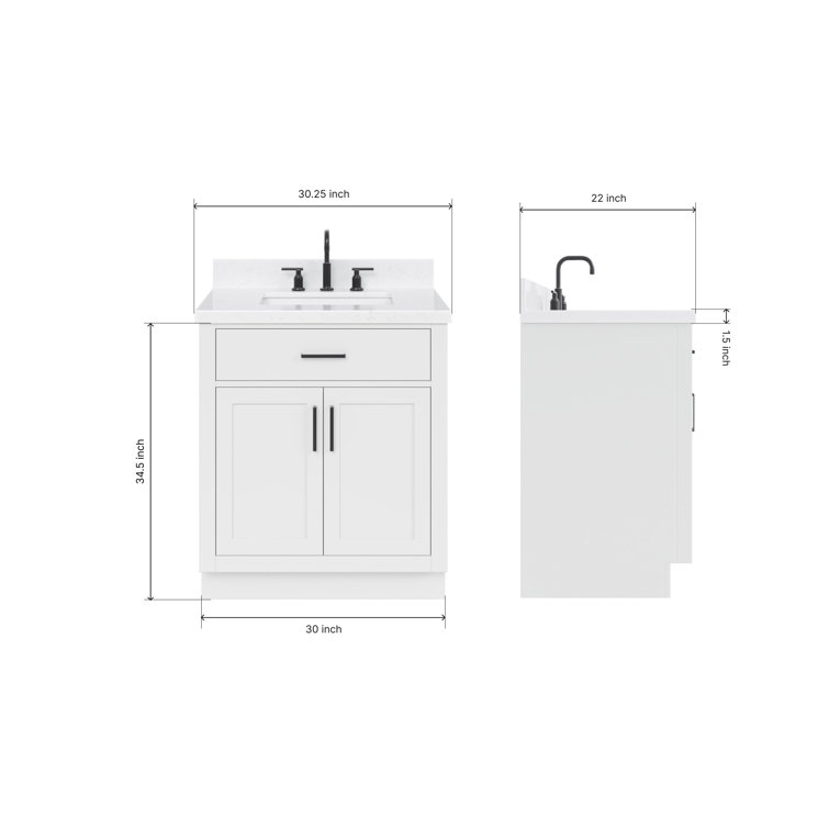 White Freestanding Single Bathroom Vanity with Carrara Quartz Top