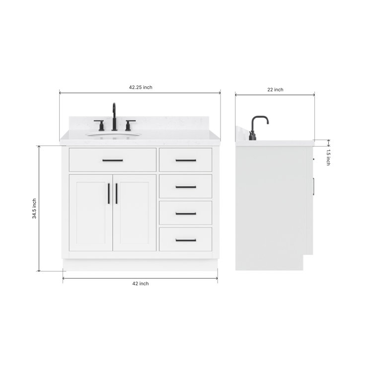 Sidmouth 42'' Solid Wood Single Bathroom Vanity with 1.5'' Carrara Quartz Top, Left Offset Oval Sink