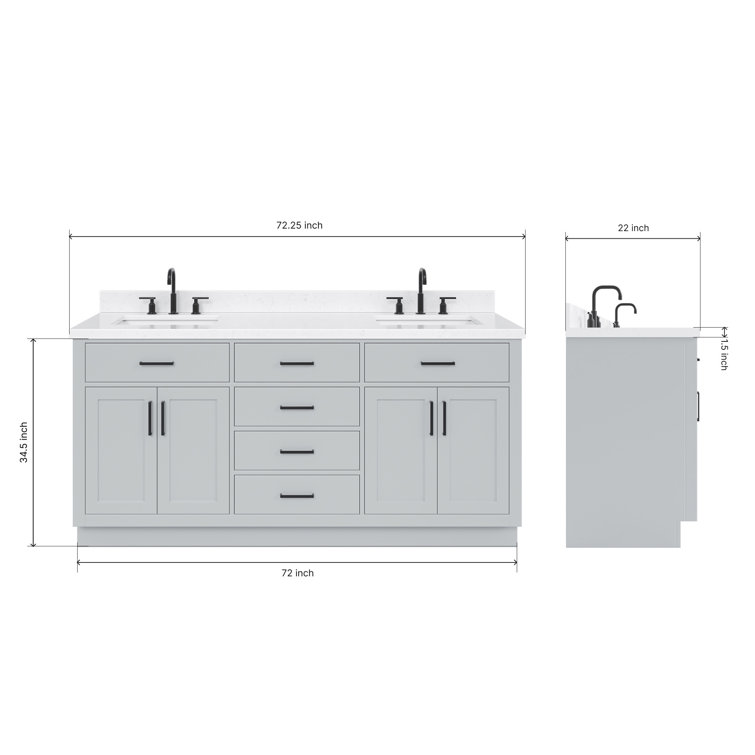 Gray Double Bathroom Vanity with Quartz Top and Storage