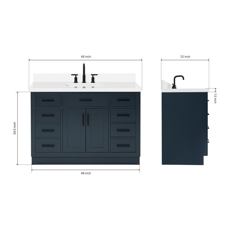 Midnight Blue 49" Freestanding Single Vanity with White Quartz Top
