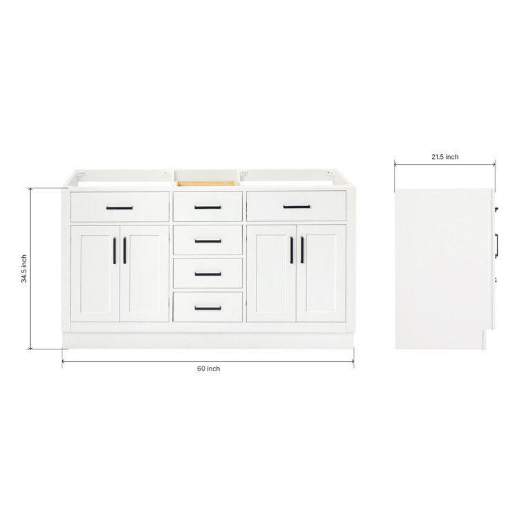 60'' White Hardwood Double Freestanding Bathroom Vanity
