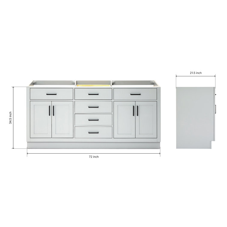 Ariel Hepburn 72" Gray Double Sink Freestanding Vanity Cabinet