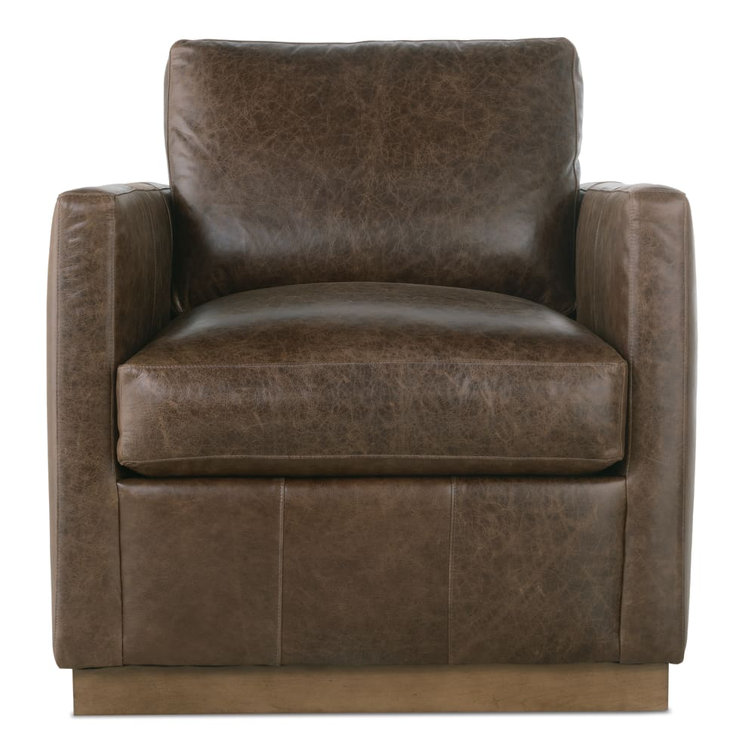 Latte Genuine Leather Swivel Club Chair with Square Arms
