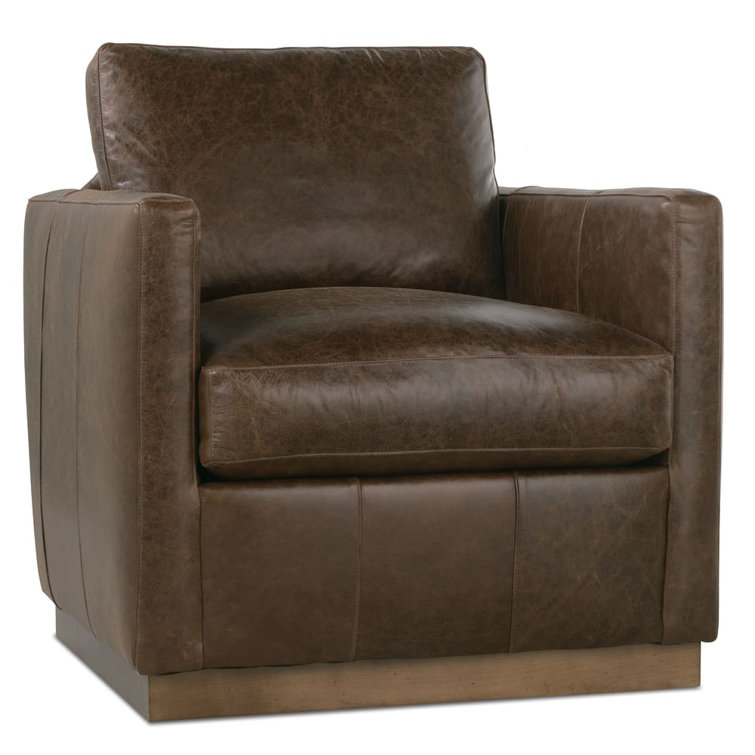 Latte Genuine Leather Swivel Club Chair with Square Arms