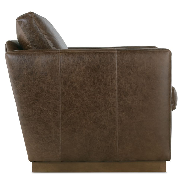 Latte Genuine Leather Swivel Club Chair with Square Arms