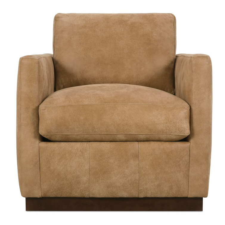 Butterscotch Genuine Leather Swivel Club Chair with Chocolate Wood Base