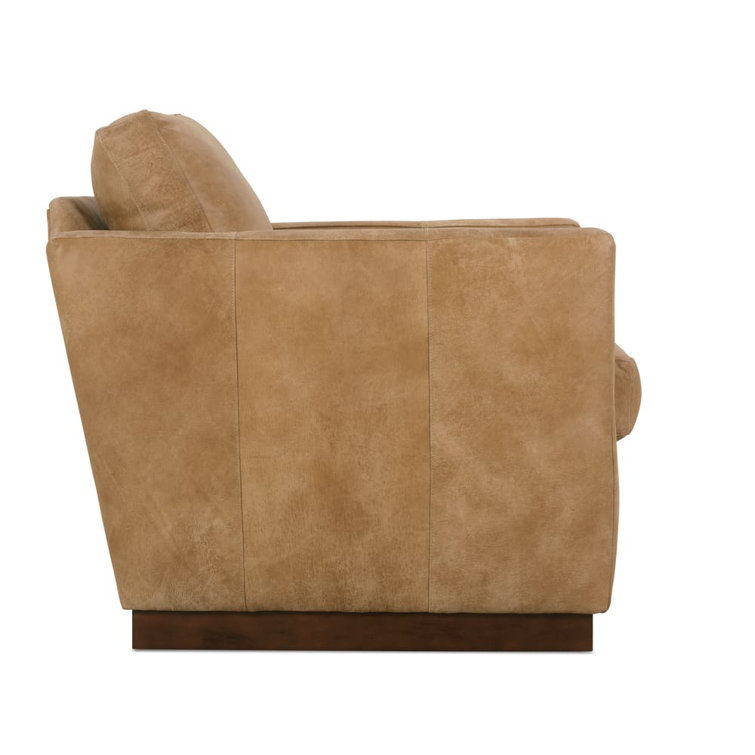 Butterscotch Genuine Leather Swivel Club Chair with Chocolate Wood Base
