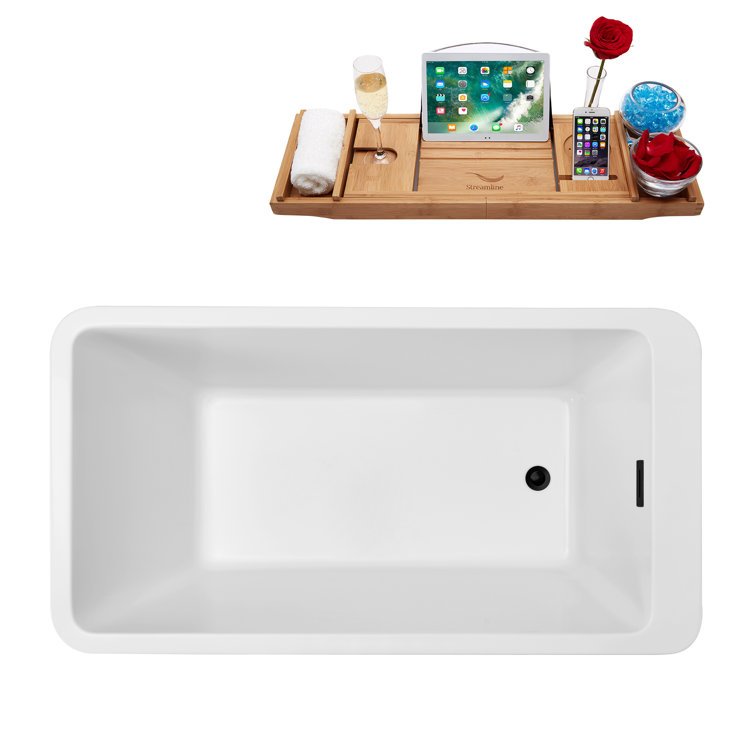 67" White Acrylic Freestanding Soaking Bathtub with Gold Hardware