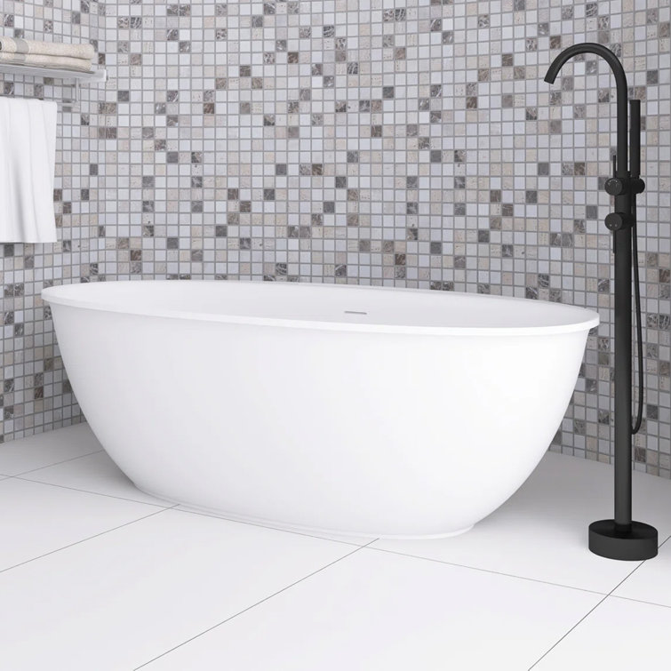 63 in. Matte White Solid Surface Freestanding Soaking Bathtub