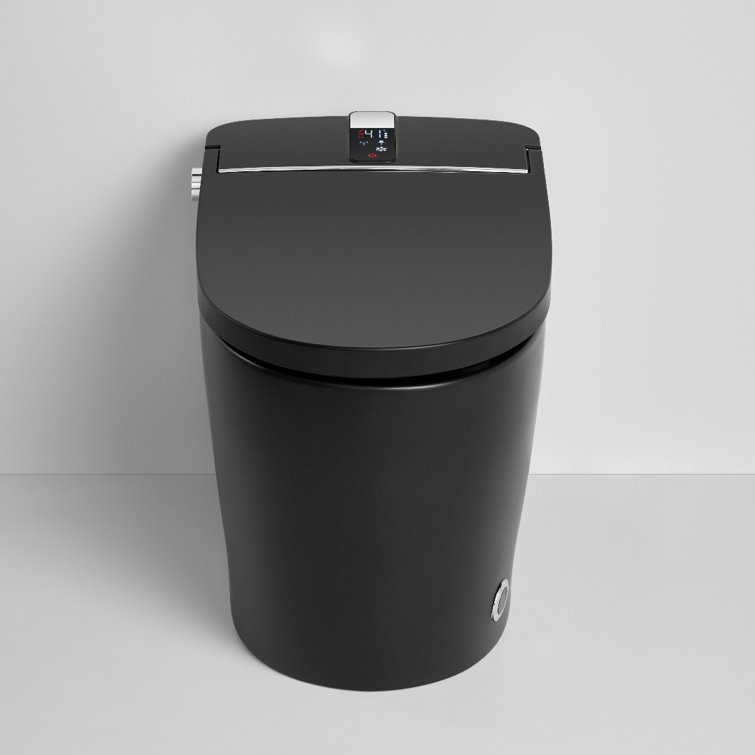 Matte Black Elongated One-Piece Smart Bidet Toilet with Dual Flush