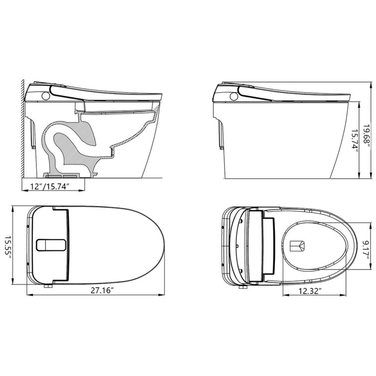 Matte Black Elongated One-Piece Smart Bidet Toilet with Dual Flush