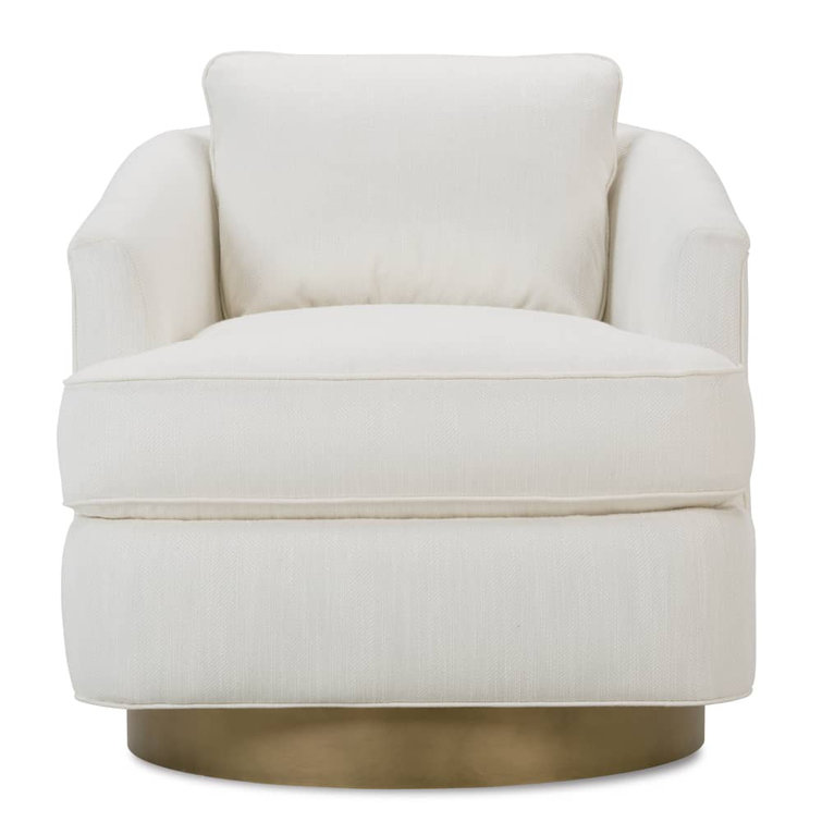 Chalk White Barrel Swivel Armchair with Brass Base