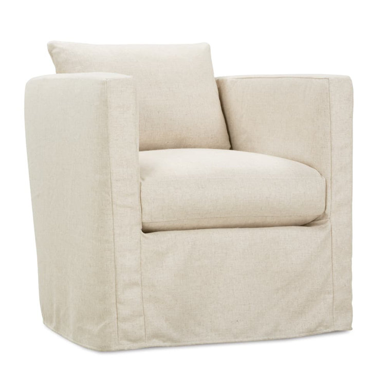 Beige Handcrafted Swivel Barrel Chair with Geometric Slipcover