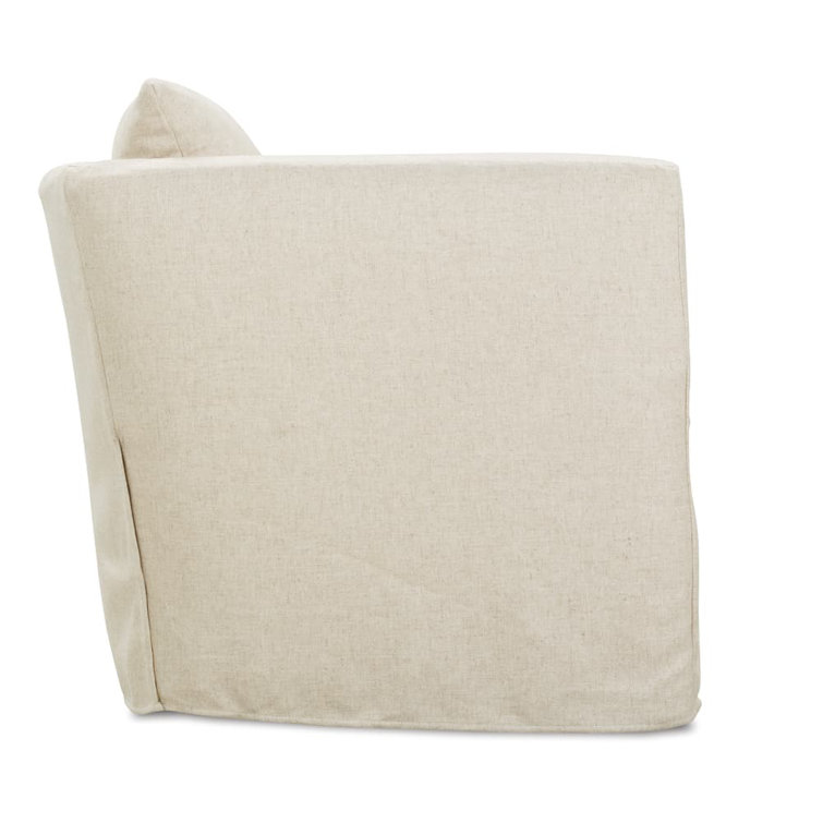 Beige Handcrafted Swivel Barrel Chair with Geometric Slipcover