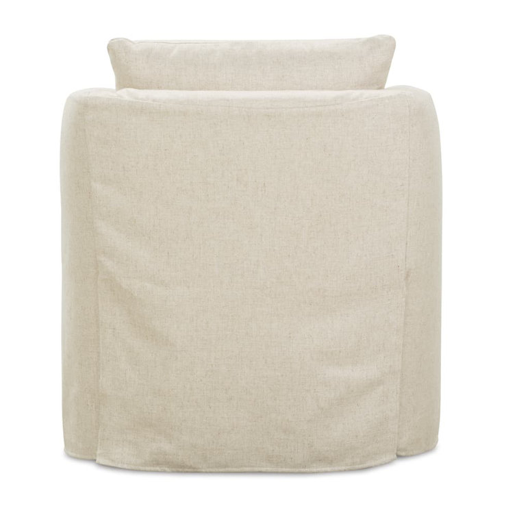 Beige Handcrafted Swivel Barrel Chair with Geometric Slipcover