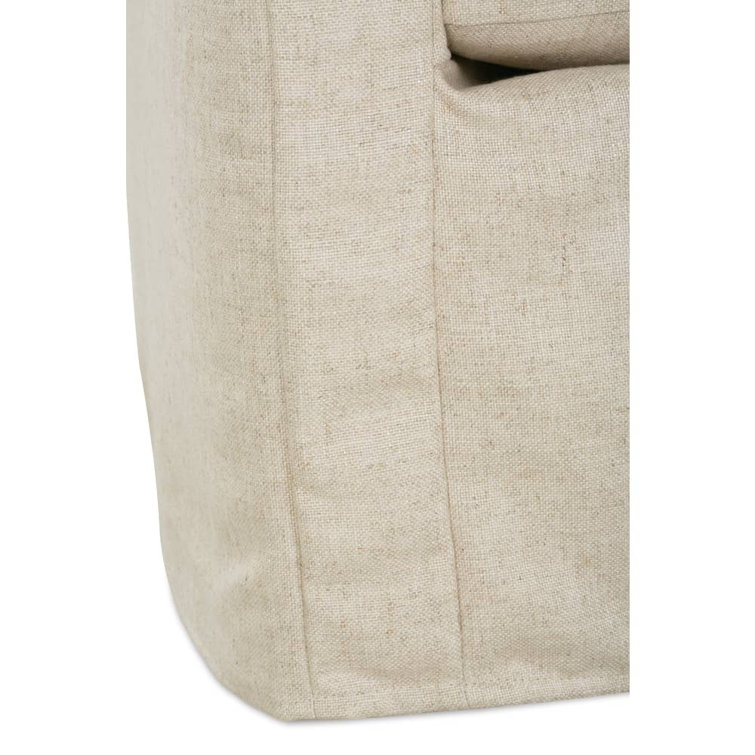 Beige Handcrafted Swivel Barrel Chair with Geometric Slipcover