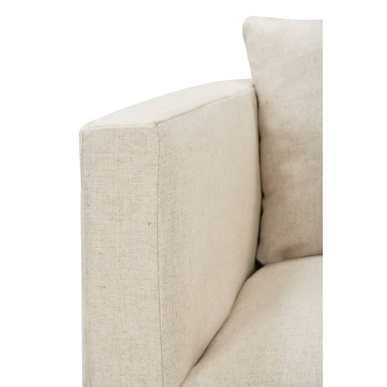 Beige Handcrafted Swivel Barrel Chair with Geometric Slipcover