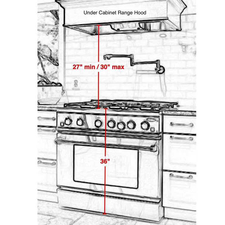 Kucht 36" Stainless Steel Under Cabinet Range Hood with LED Lights