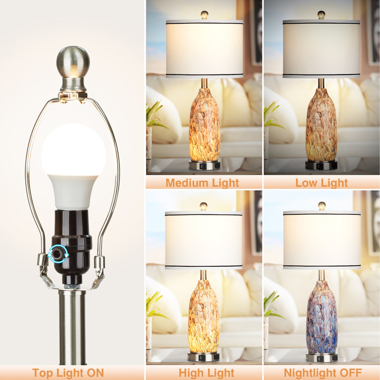 26'' Multicolor Glass Table Lamp Set with USB Ports and Silver Base