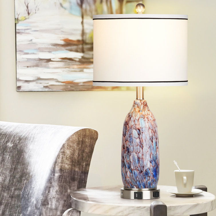26'' Multicolor Glass Table Lamp Set with USB Ports and Silver Base